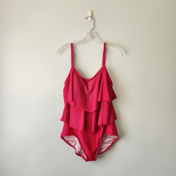 Maxine of Hollywood Swimsuit Womens 12 Pink Layered Beach Cruise Boho Vacation - Picture 1 of 11